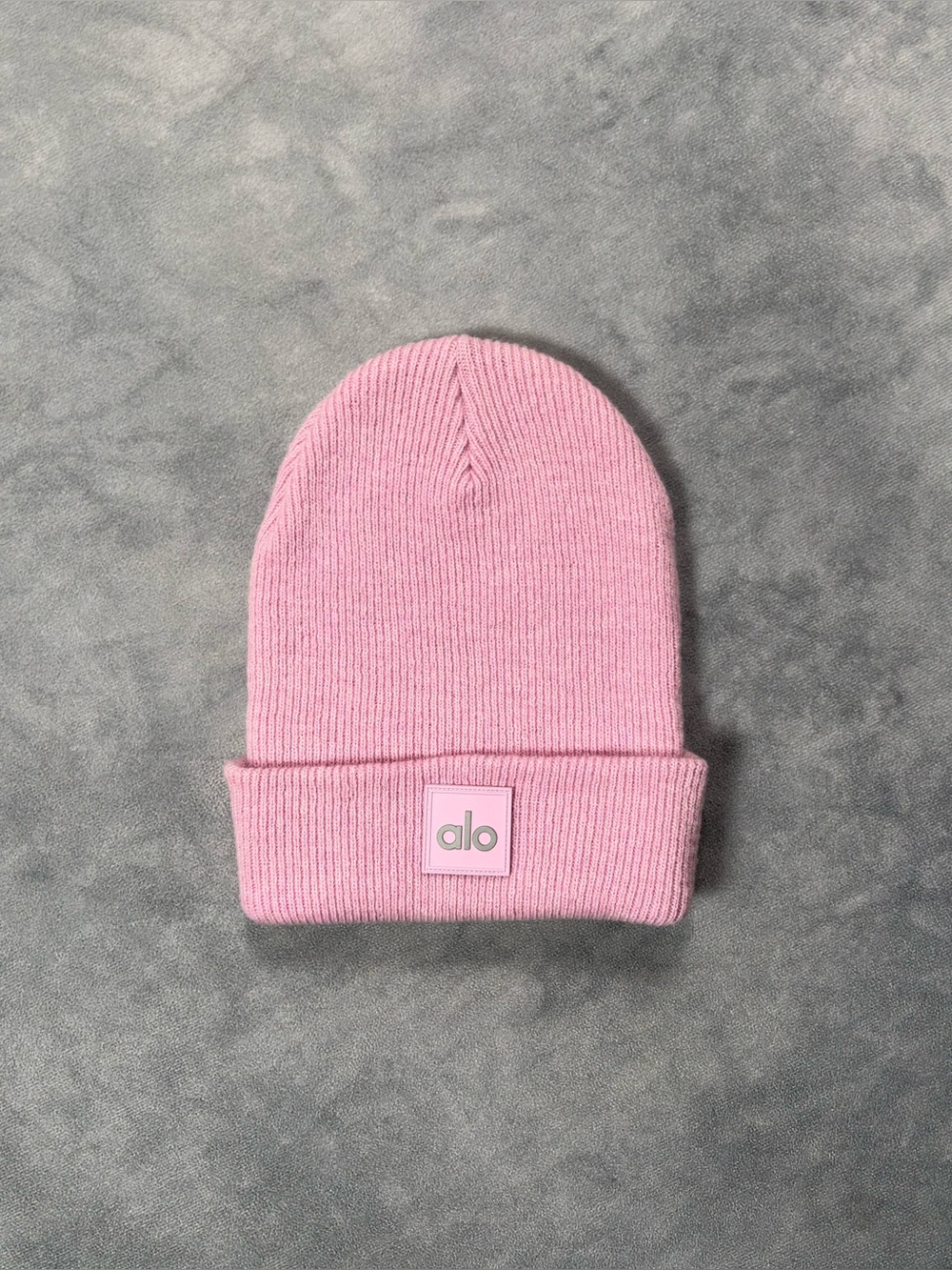 Alo Yoga Pink Ribbed Knit Cuffed Beanie Logo Patch Winter Hat
